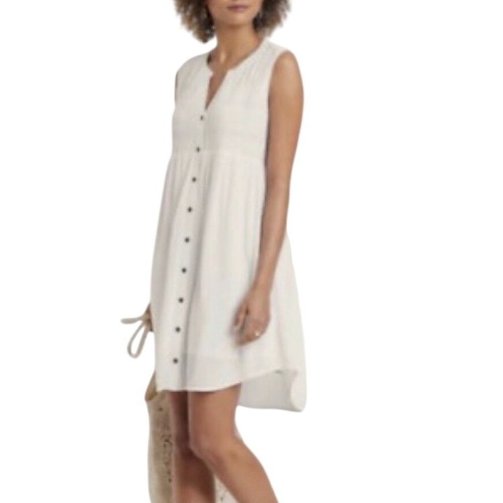 Knox Rose Women White Smocked Button Front Sleeveless Dress M Peasant Gauzy Airy